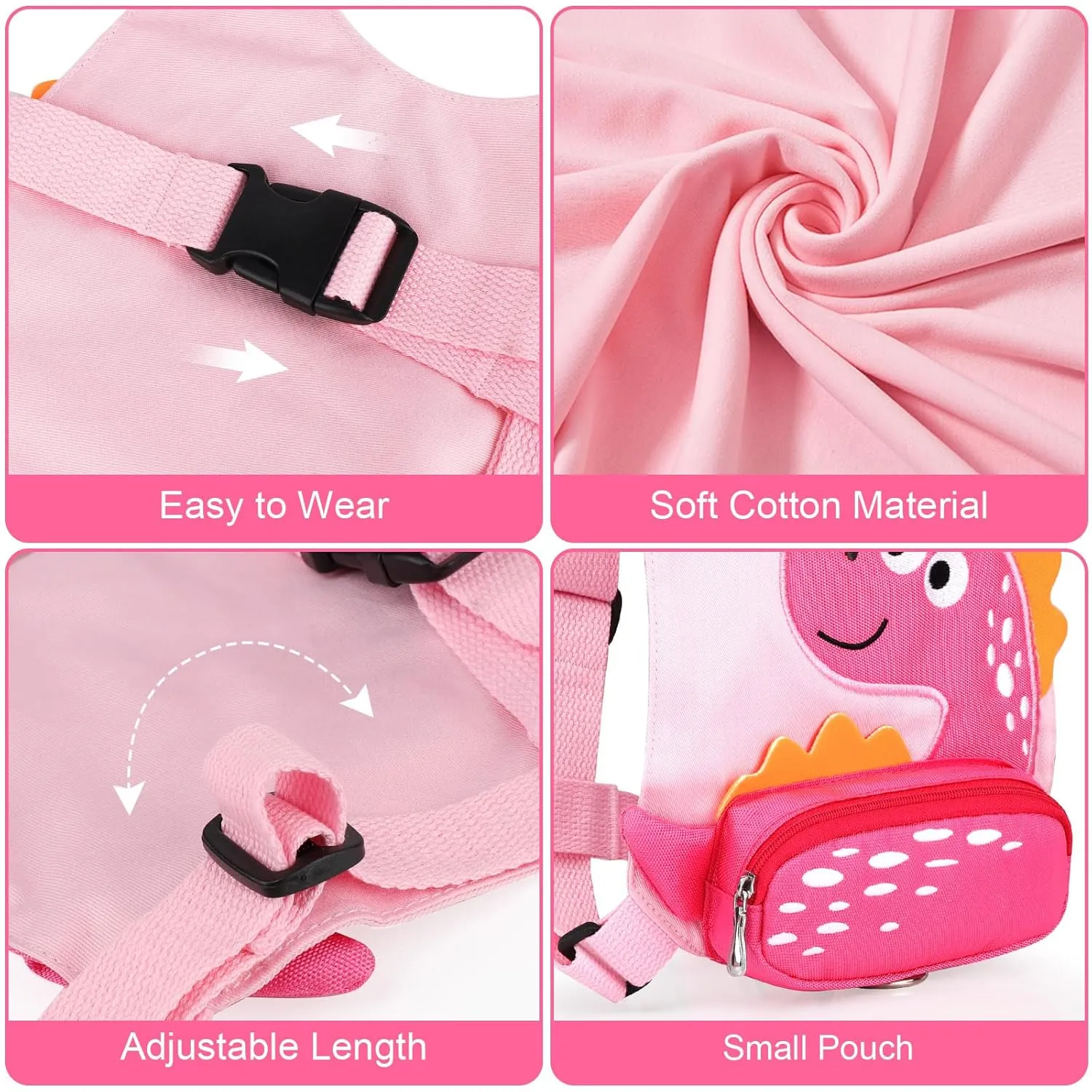 Toddler Leash Harness   Anti Lost Wrist Link, Accmor Cute Dinosaur Kids Harnesses with Leashes,3 in 1 Baby Walking Wristband Child Outdoor Anti-lsot Tether Rope Reins for Chidren Girls (Pink)