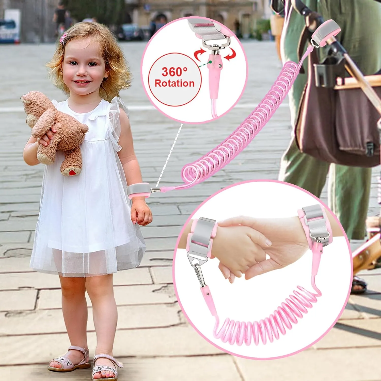 Toddler Leash Harness   Anti Lost Wrist Link, Accmor Cute Dinosaur Kids Harnesses with Leashes,3 in 1 Baby Walking Wristband Child Outdoor Anti-lsot Tether Rope Reins for Chidren Girls (Pink)