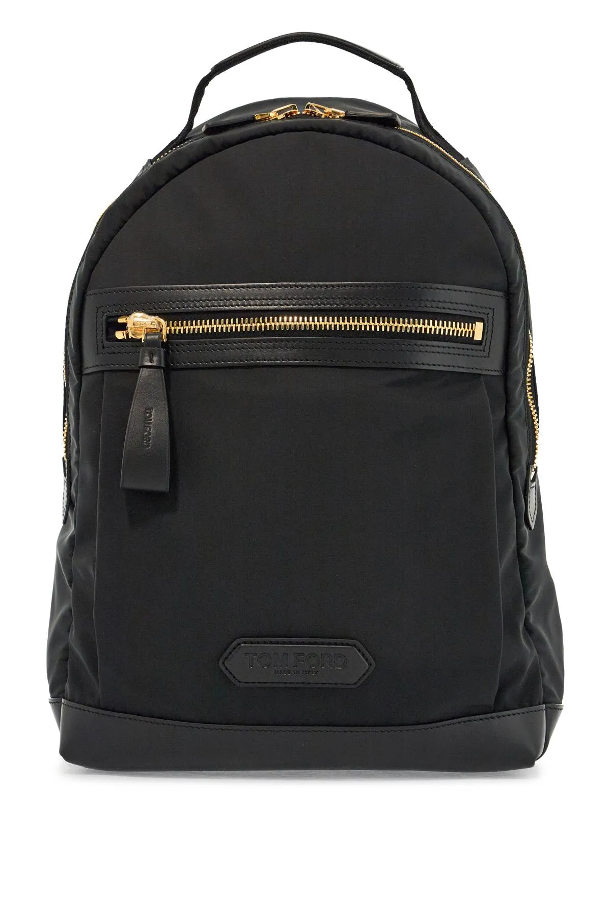 Tom Ford Black Leather And Polyester Backpack With Golden Metal Finishes