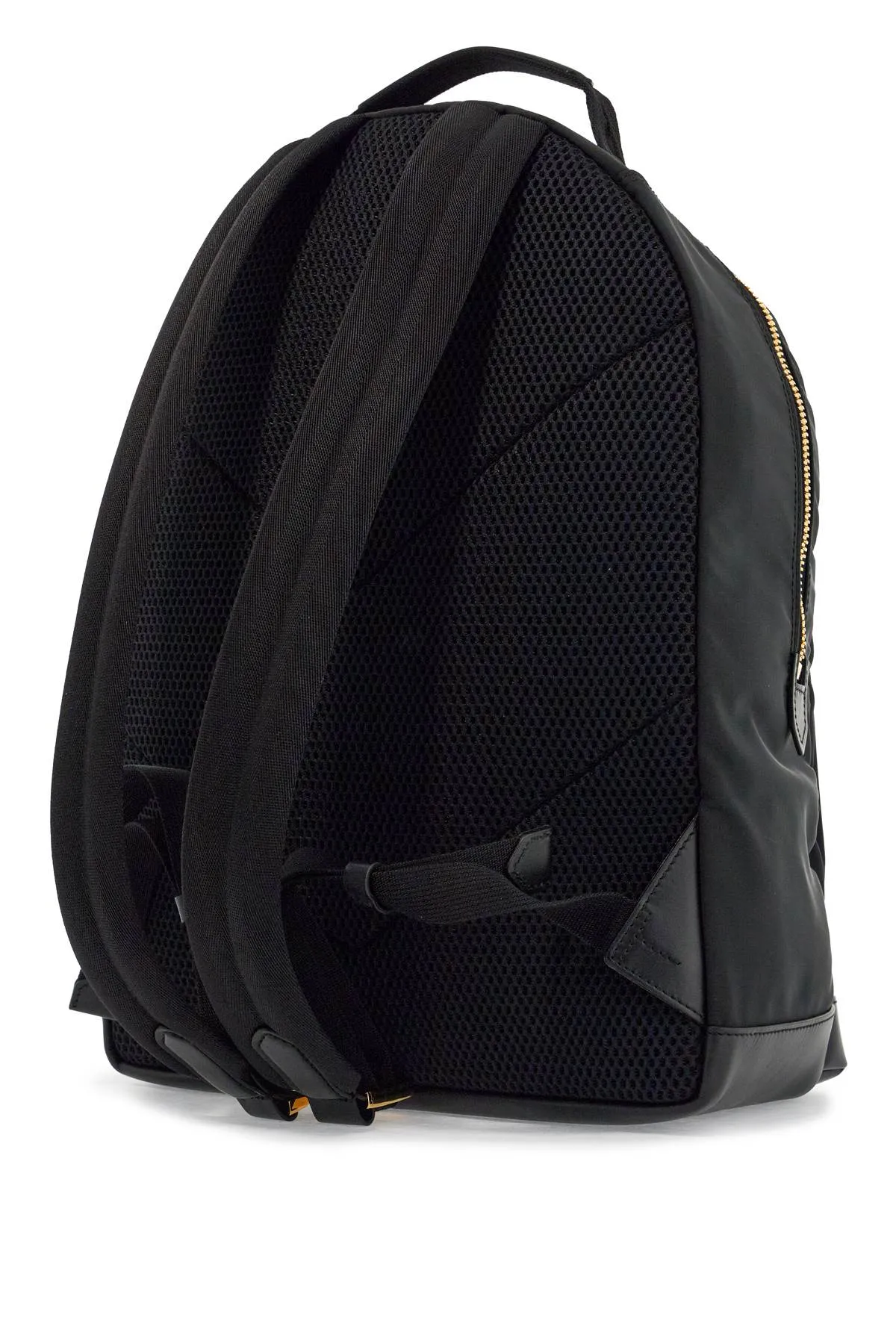 Tom Ford Black Leather And Polyester Backpack With Golden Metal Finishes