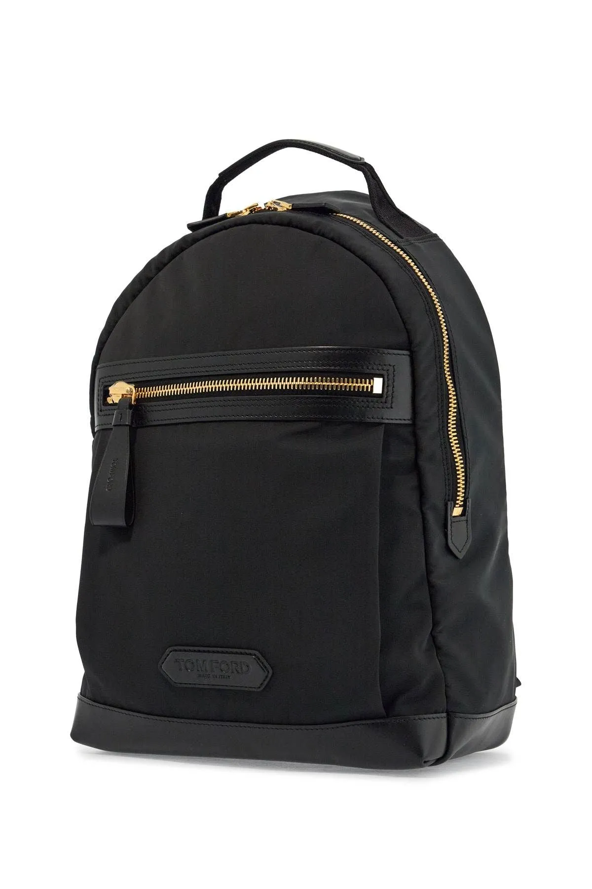 Tom Ford Black Leather And Polyester Backpack With Golden Metal Finishes