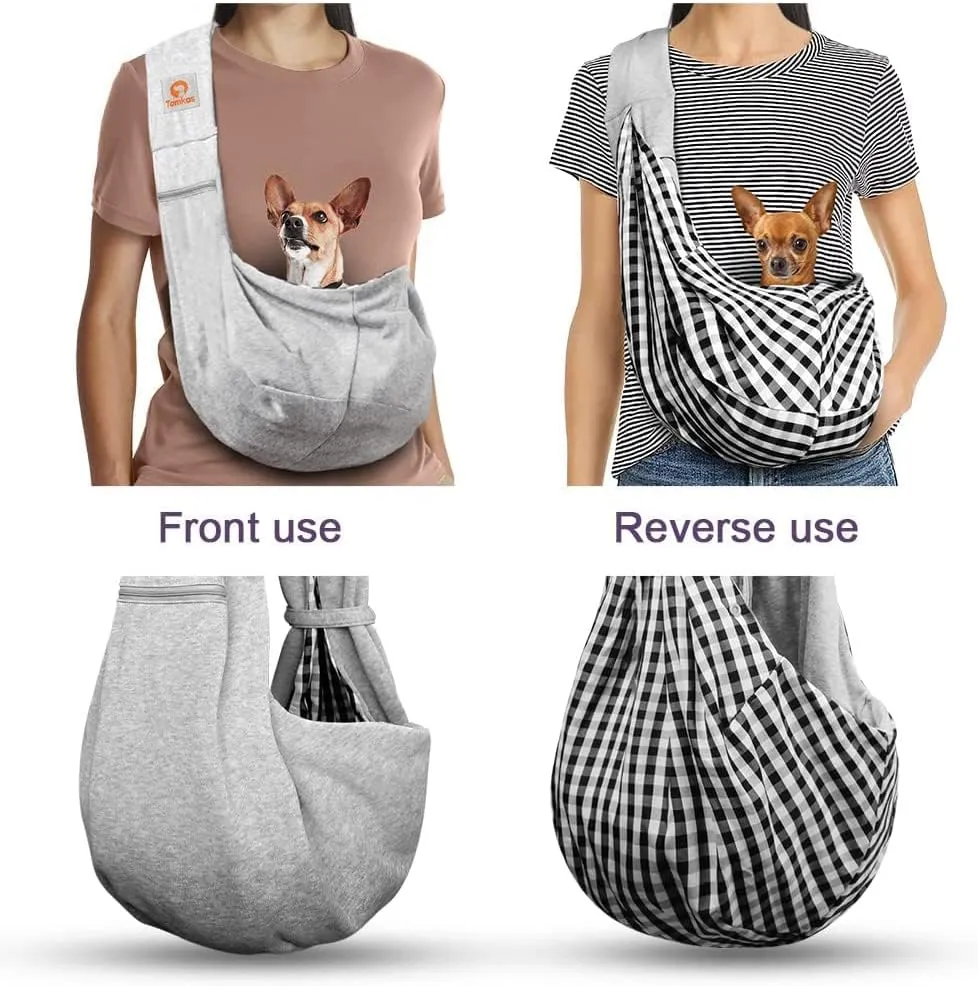 Tomkas Small Dog Sling Carrier - Zipper Pocket & Adjustable Strap - for 3-10 lbs Pets(Grey)