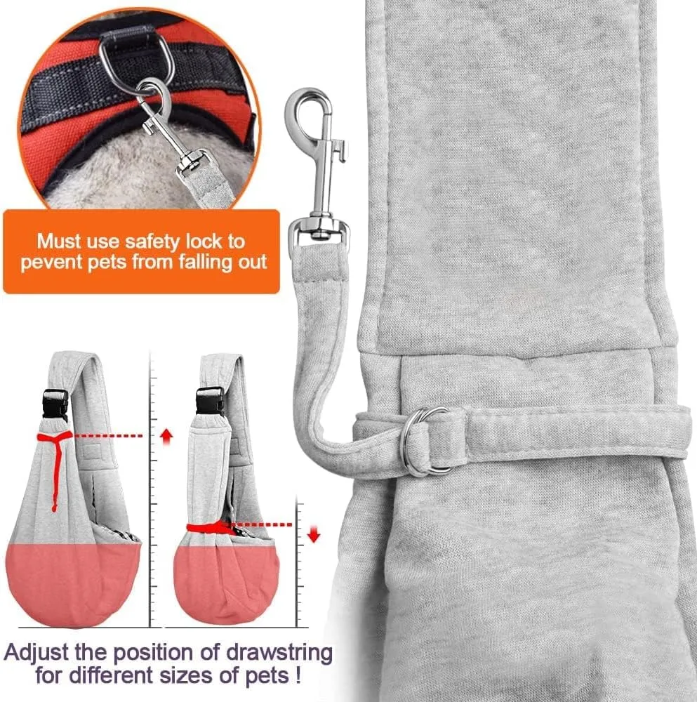 Tomkas Small Dog Sling Carrier - Zipper Pocket & Adjustable Strap - for 3-10 lbs Pets(Grey)