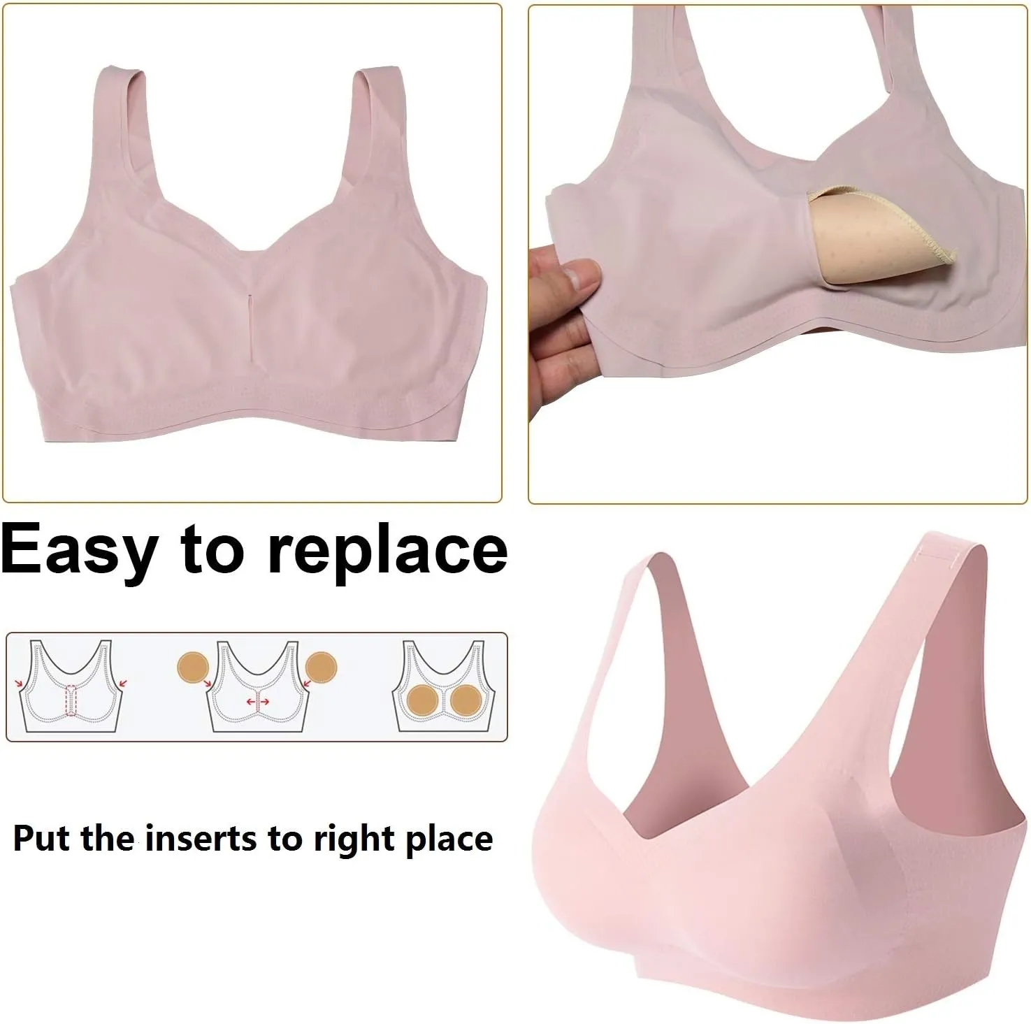 TopBine Removable Bra Pads Inserts Women's Comfy Sports Cups Bra Insert for BIkini Top Swimsuit