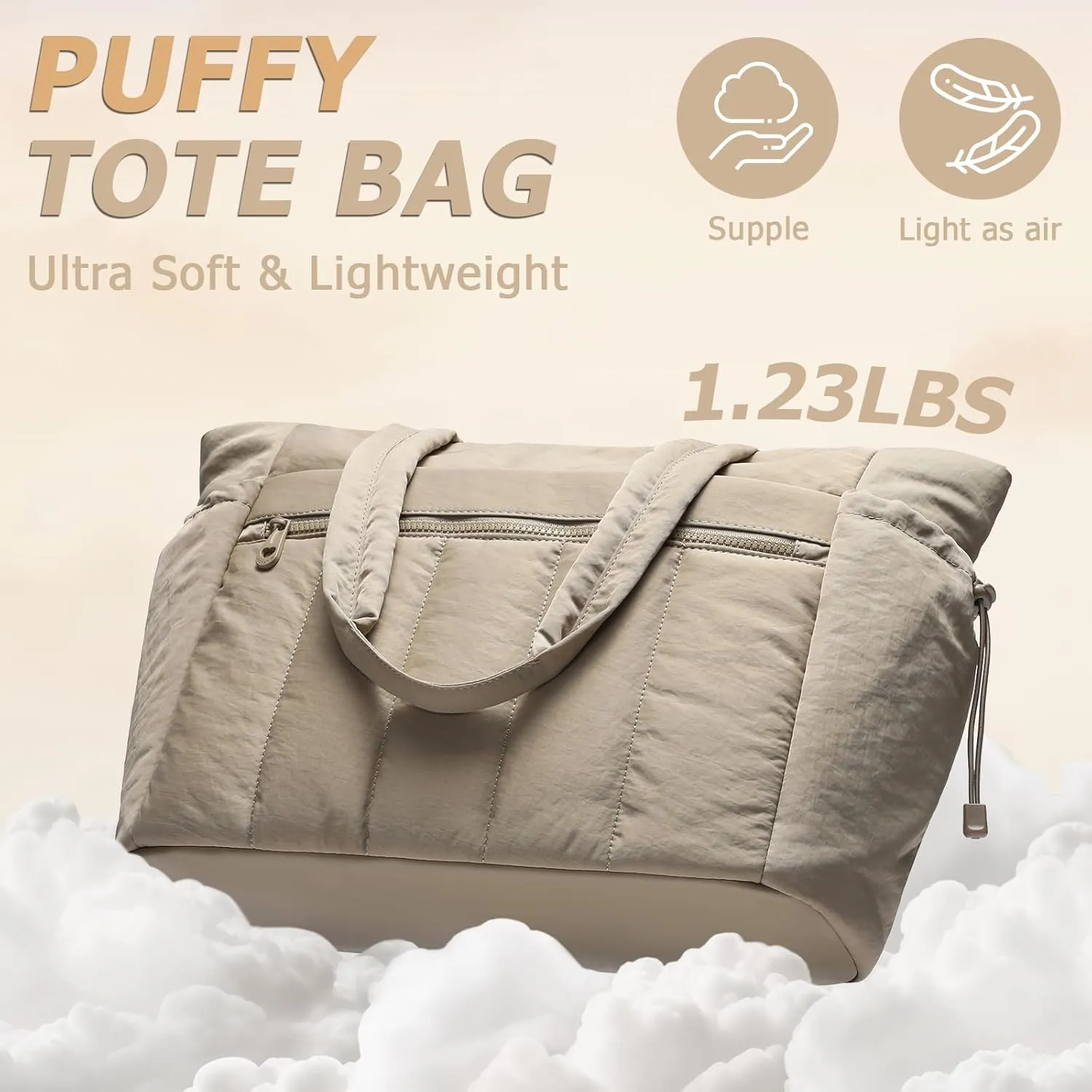 Tote Bag for Women, Lightweight Puffer Tote Bag with Compartments, Quilted Shoulder Bag Handbag with Zipper for Work