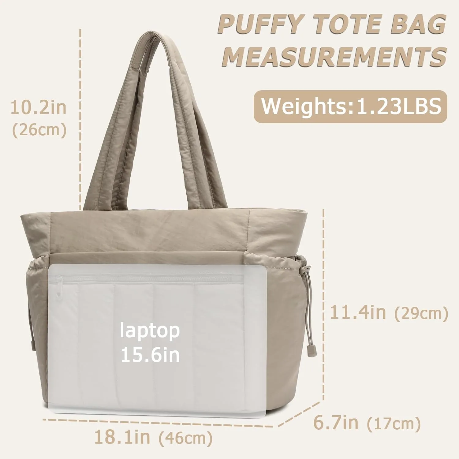Tote Bag for Women, Lightweight Puffer Tote Bag with Compartments, Quilted Shoulder Bag Handbag with Zipper for Work