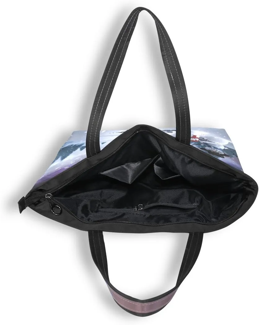 Tote Bag for Women with Zipper and Pockets,Polyester Tote Bag Pattern Tote Purse Women Handbag