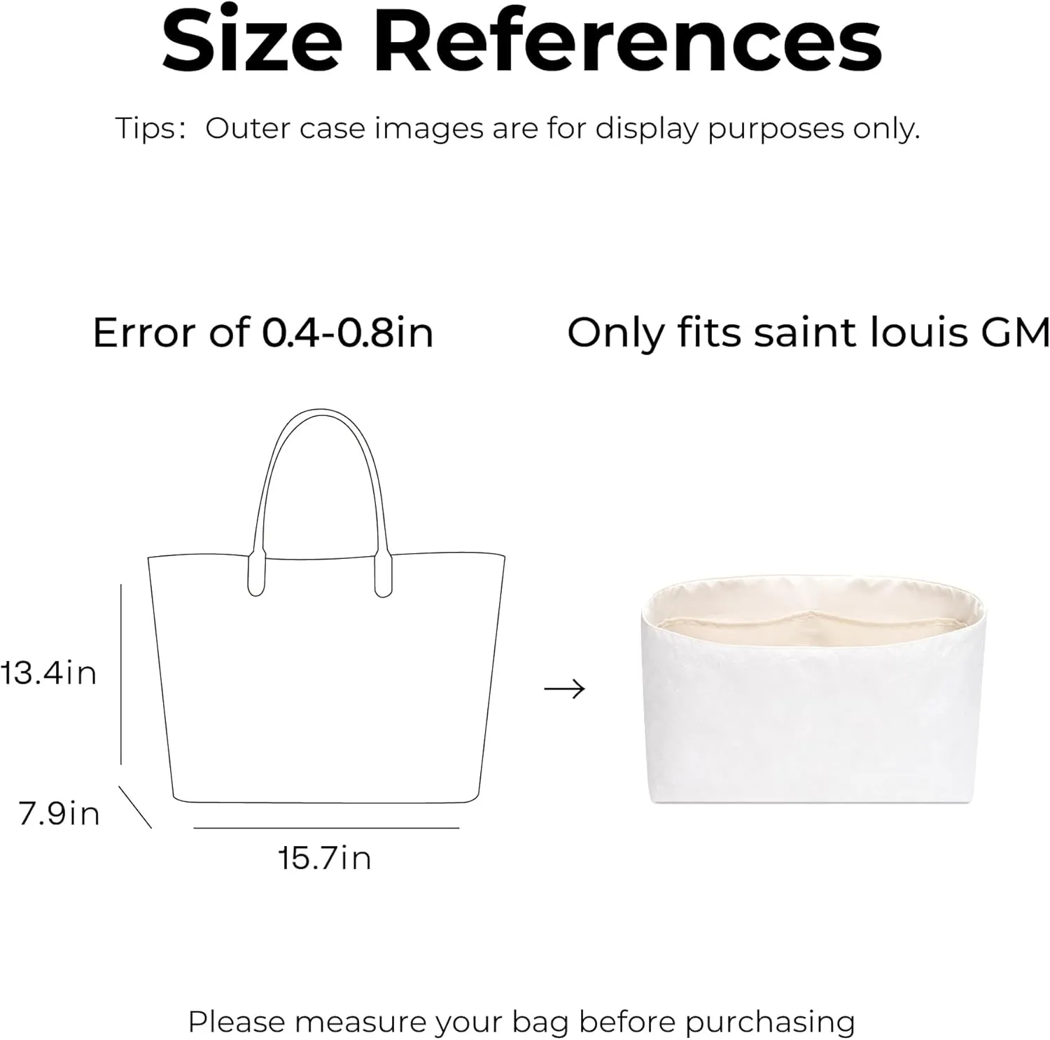 Tote Bag Organizer Insert for GOYARD Saint Louis GM Bag, Custom Fit Inside Premium Craie Lightweight WaterResistant Purse Insert with Cup Holder Accessories