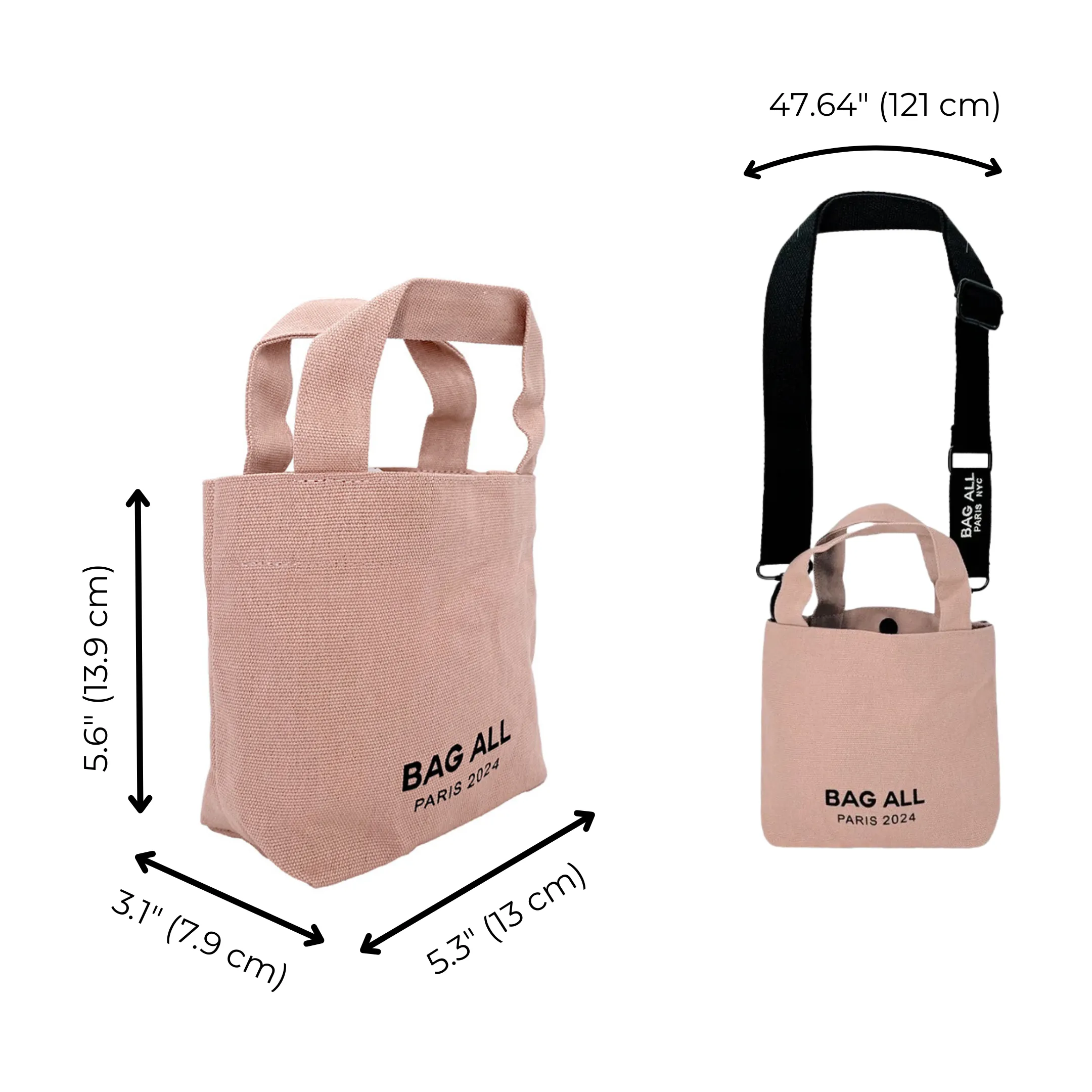 Tote Bag w Strap, Mini – Pink/Blush