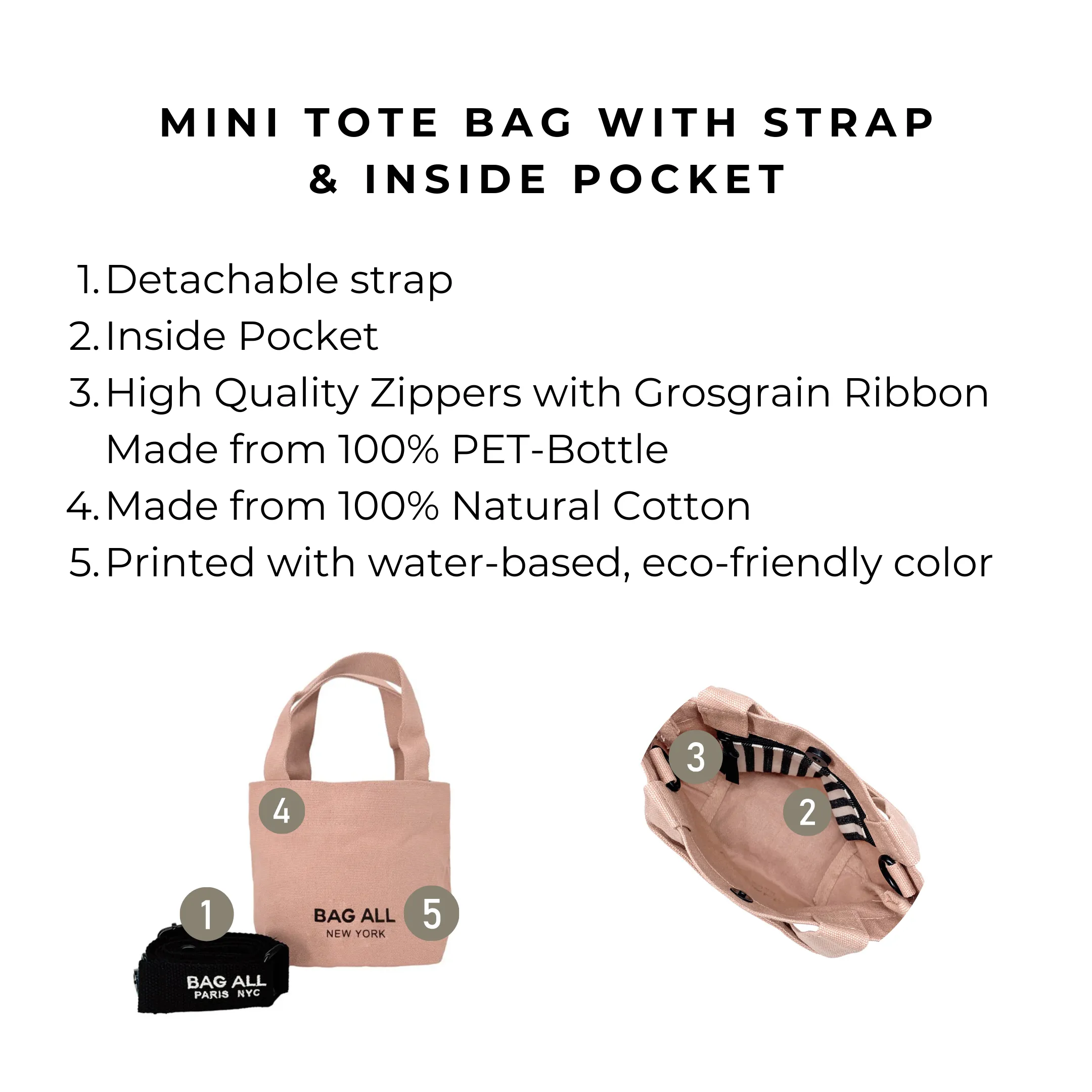 Tote Bag w Strap, Mini – Pink/Blush