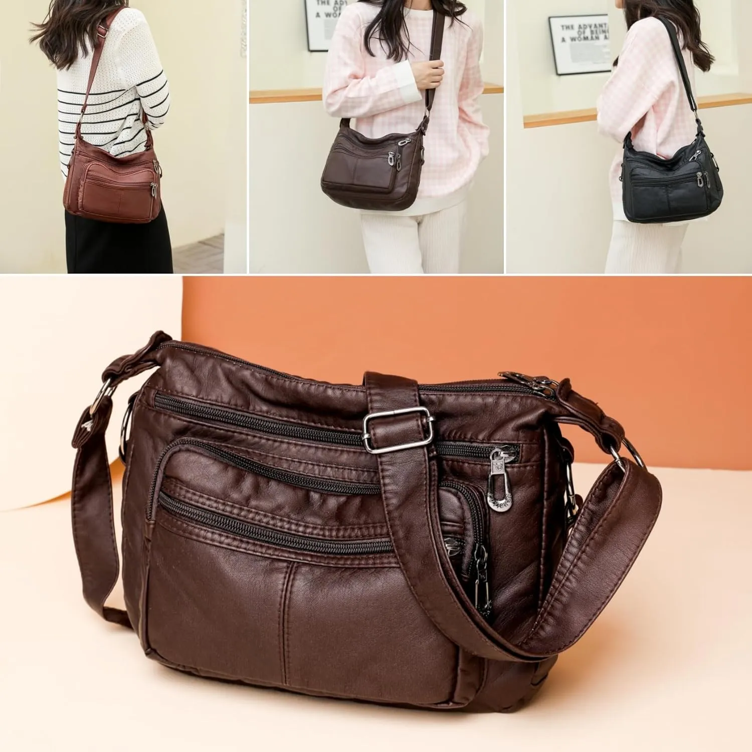 Tote Bags Crossbody for Women, Shoulder Purse Soft Leather Handbags Lightweight with Zip Closure Working Trave