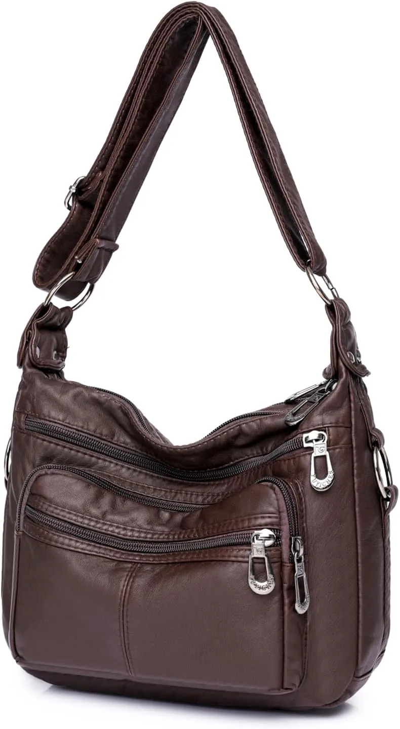 Tote Bags Crossbody for Women, Shoulder Purse Soft Leather Handbags Lightweight with Zip Closure Working Trave