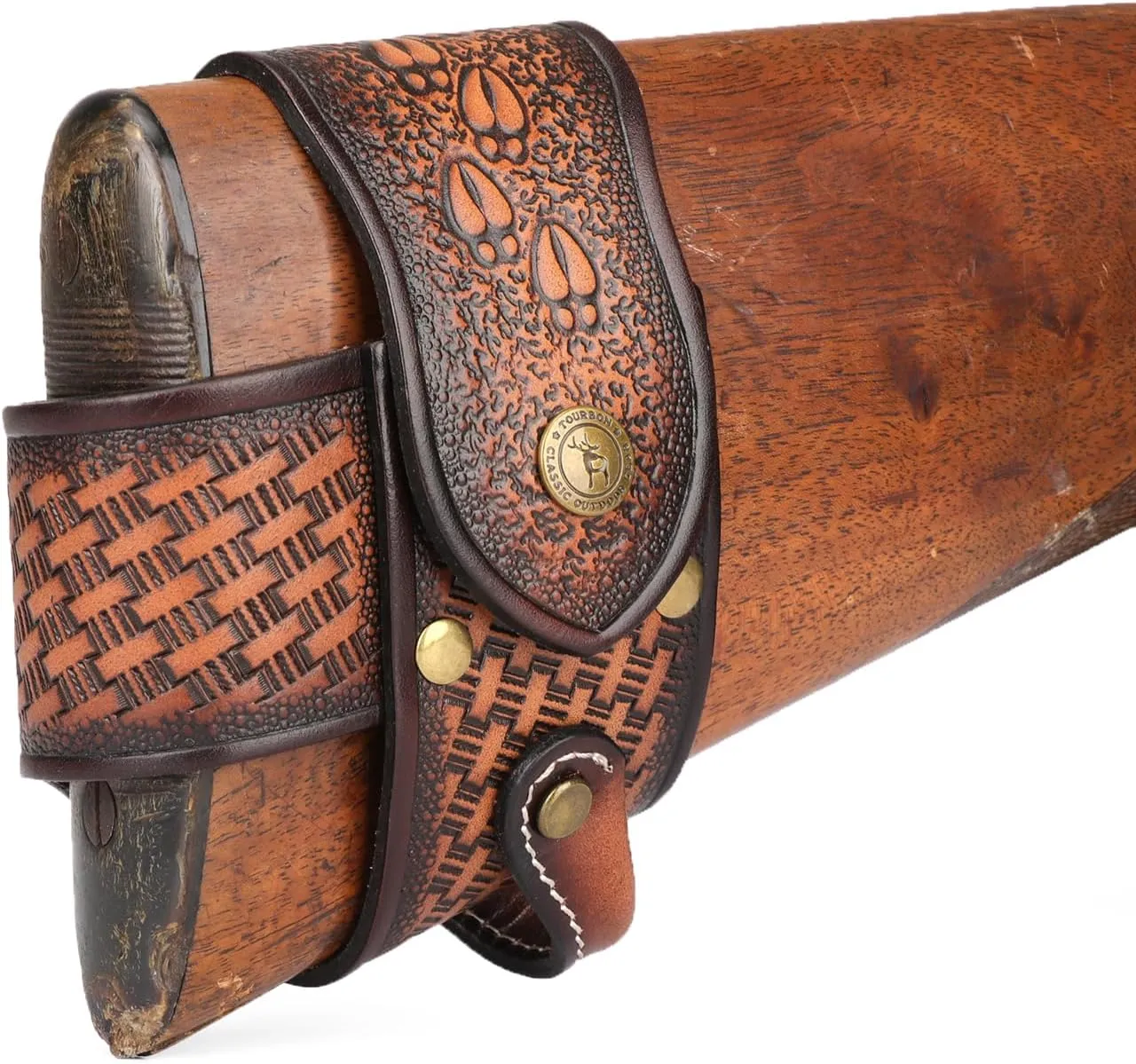 TOURBON Leather No Drill Buttstock Harnessed Rifle Gun Sling Adapter