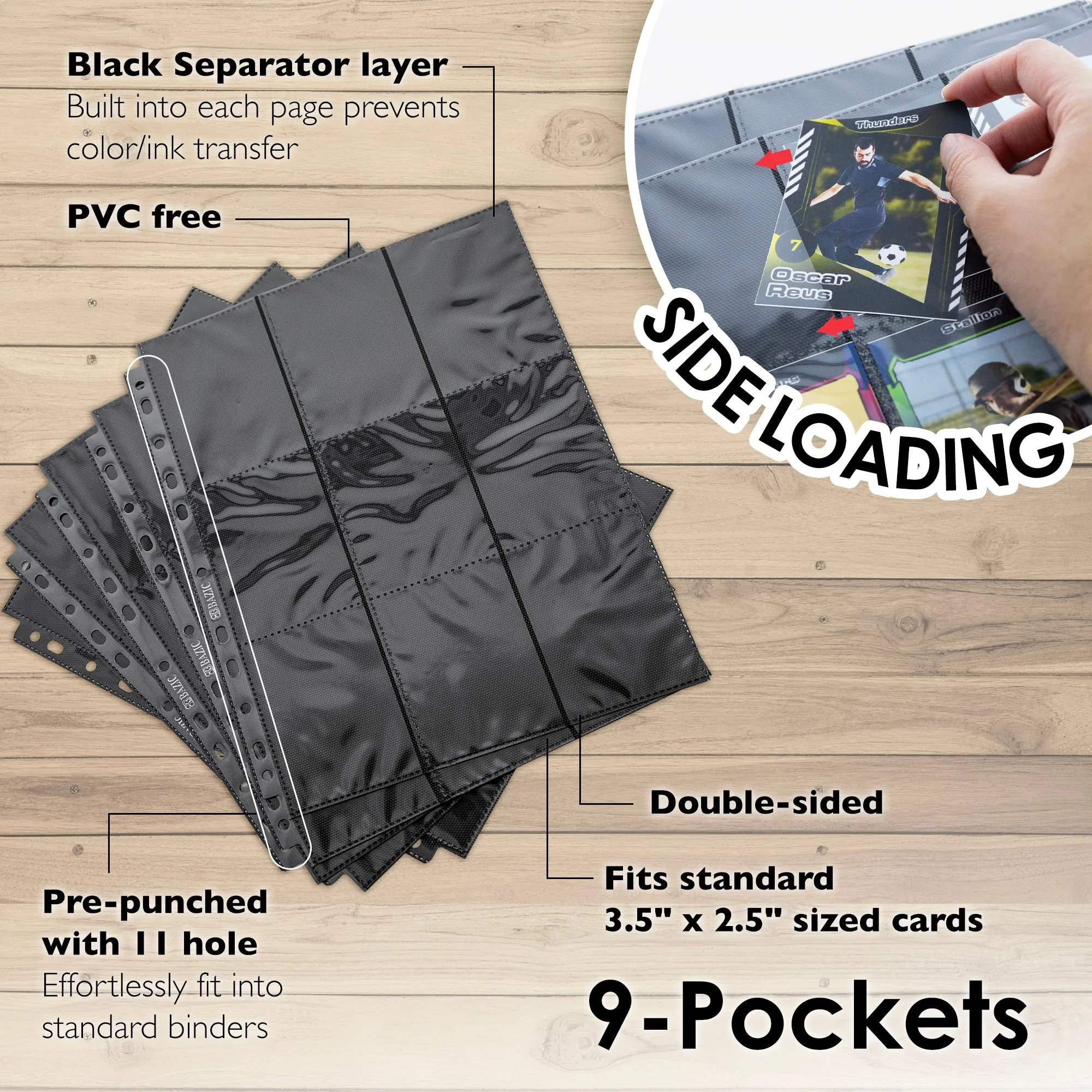 Trading Card Holders Side Loading 9-Pockets (100/Pack)