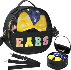 Translucent Mouse Ears Travel Case, Chenille Letter Headband Ears Holder Waterproof Hair Accessories Organizer Storage for Women Adults Gift Large Thicken Makeup Snack Bag for Park Travel (Black)