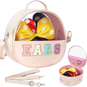 Translucent Mouse Ears Travel Case, Chenille Letter Headband Ears Holder Waterproof Hair Accessories Organizer Storage for Women Adults Gift Large Thicken Makeup Snack Bag for Park Travel