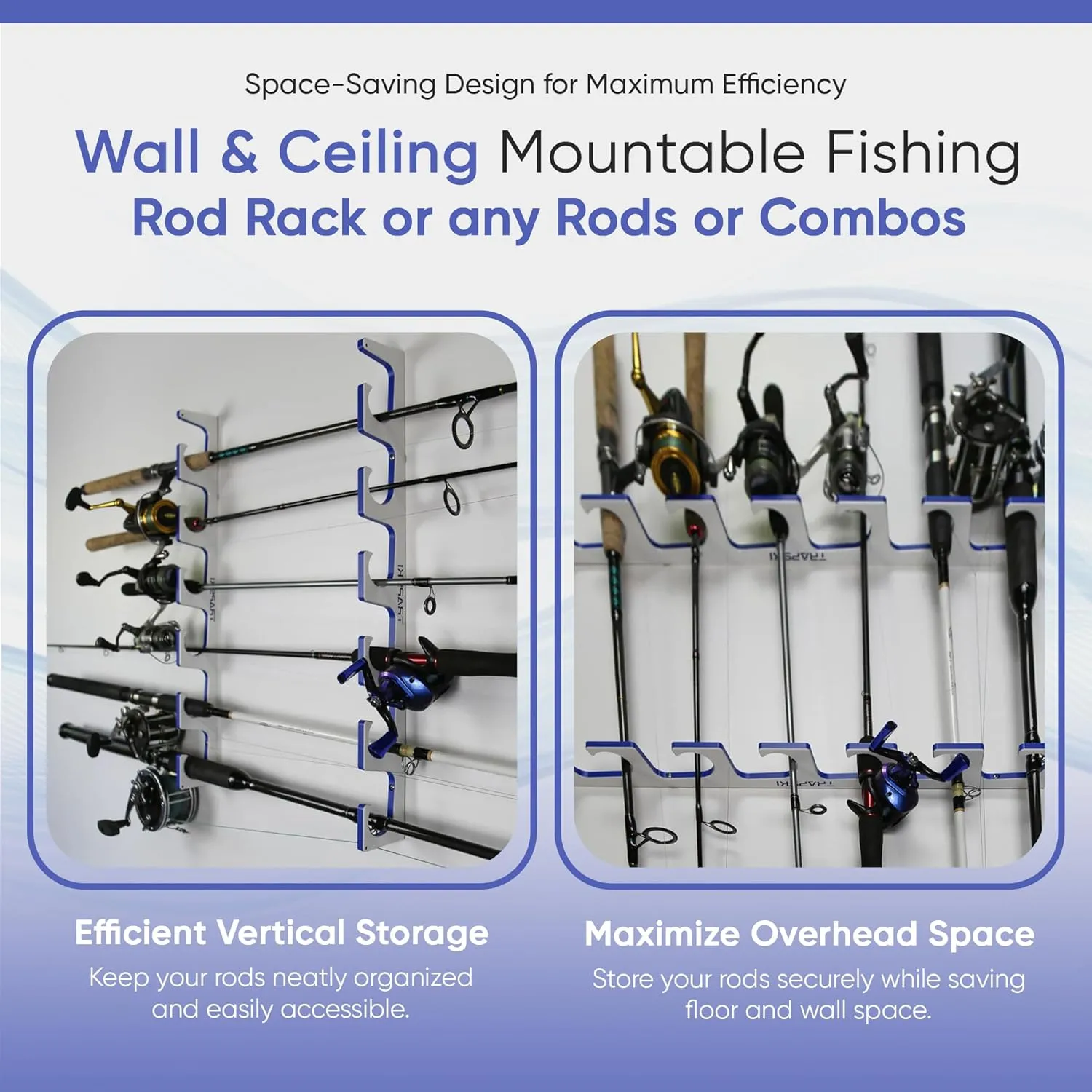 TRAPSKI Made in The USA Fishing Rod/Pole Holder Rack Organizers | Wall or Boat Mounting Fishing Rod Rack | Marine Grade HDPE Plastic | Pole Holder for up to 3 Rods | Stackable