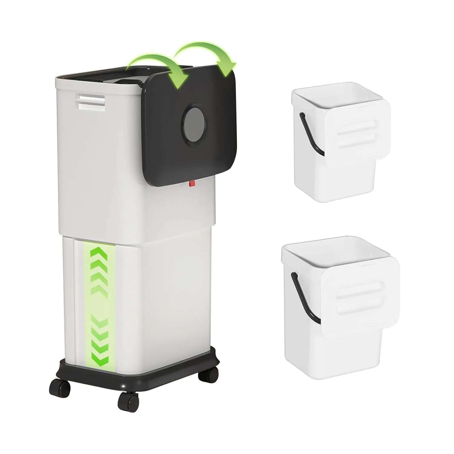 Trash Can with Lid - Kitchen/Bathroom/Bedroom Garbage Bin | Space-Saving Slim Design for Small Spaces | Anti-Splash Edge & Commercial-Grade PP 3-Piece Adjustable Trash Bin Set