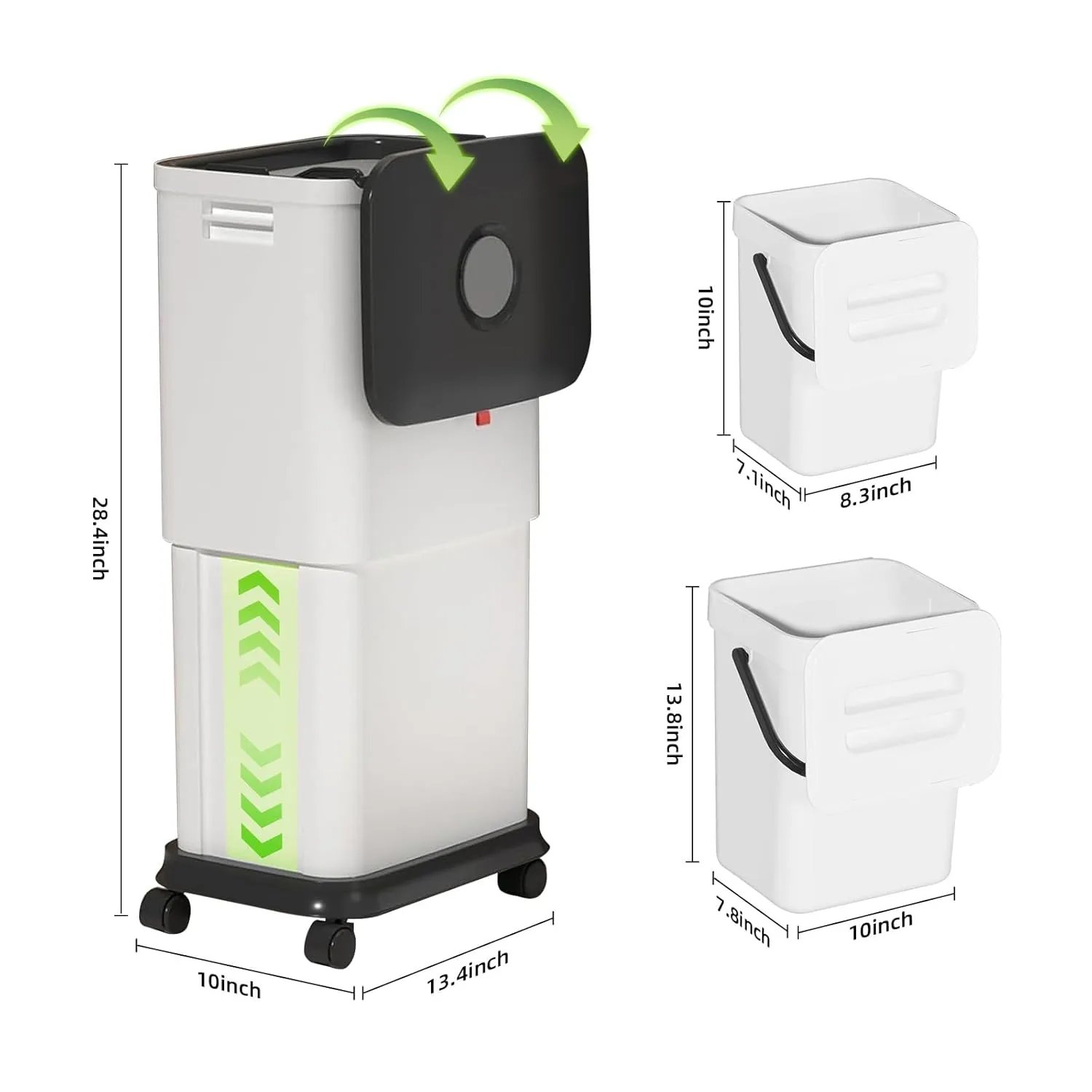 Trash Can with Lid - Kitchen/Bathroom/Bedroom Garbage Bin | Space-Saving Slim Design for Small Spaces | Anti-Splash Edge & Commercial-Grade PP 3-Piece Adjustable Trash Bin Set
