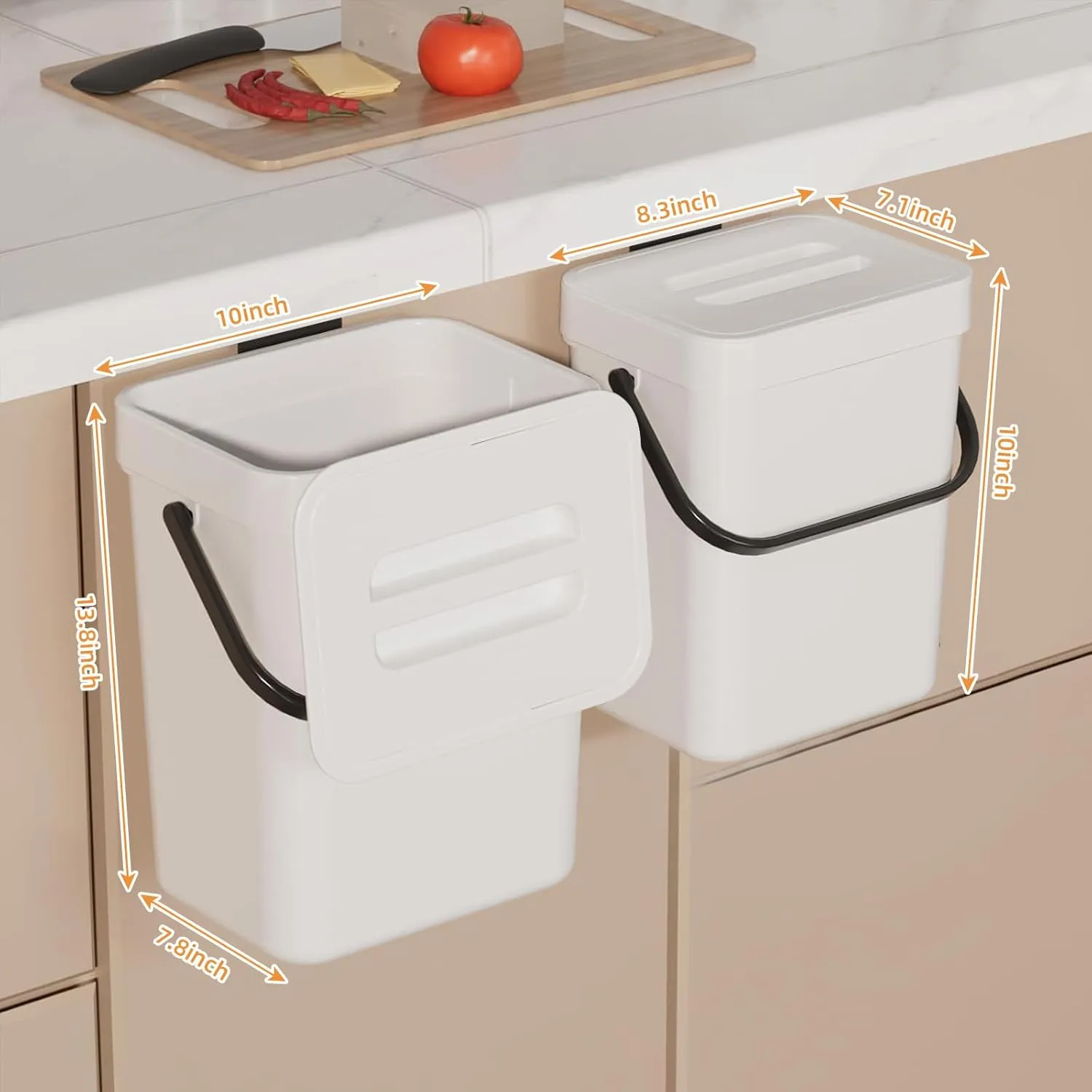 Trash Can with Lid - Kitchen/Bathroom/Bedroom Garbage Bin | Space-Saving Slim Design for Small Spaces | Anti-Splash Edge & Commercial-Grade PP 3-Piece Adjustable Trash Bin Set
