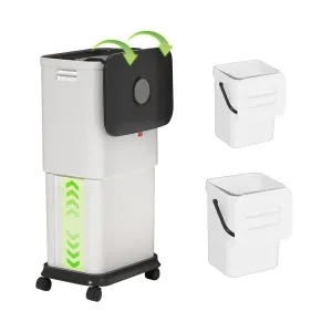 Trash Can with Lid - Kitchen/Bathroom/Bedroom Garbage Bin | Space-Saving Slim Design for Small Spaces | Anti-Splash Edge & Commercial-Grade PP 3-Piece Adjustable Trash Bin Set