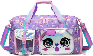 Travel Bag for Kids,Girls Cat Duffle Bag Sleepover Bag for Girls,Gym Bag Sports Duffel Bag,Dance Bag for Girls With Shoe Compartment