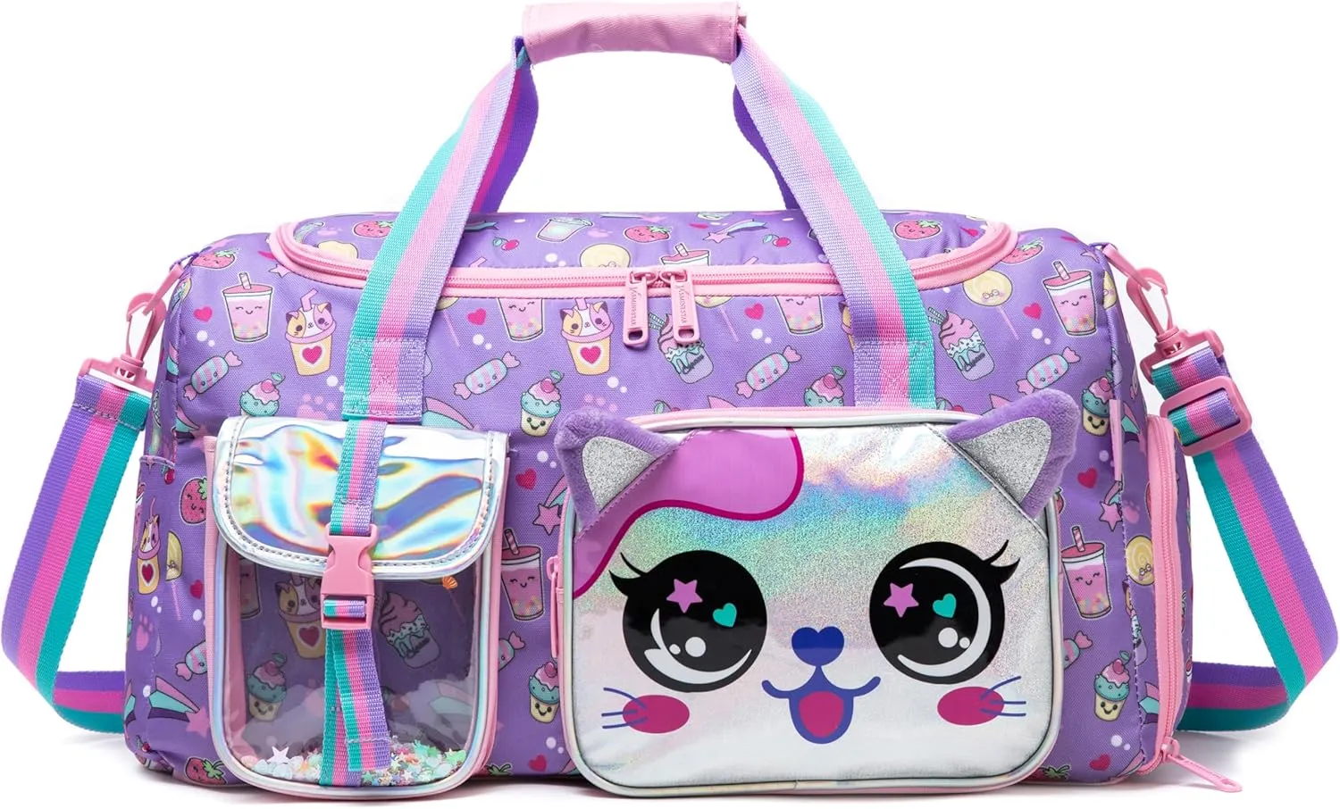 Travel Bag for Kids,Girls Cat Duffle Bag Sleepover Bag for Girls,Gym Bag Sports Duffel Bag,Dance Bag for Girls With Shoe Compartment
