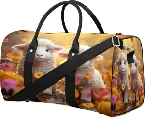 Travel Duffel Bag for Men & Women, Foldable Sports Gym Bag Tote Bag with Adjustable Shoulder Straps,Cute Sheep Flower Overnight Weekender Carry On Bag for Workout, Yoga, Swimming