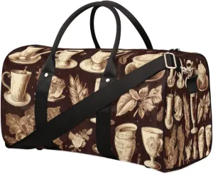 Travel Duffel Bag for Men & Women, Foldable Sports Gym Bag Tote Bag with Adjustable Shoulder Straps,Retro Ceramic Tea Set Overnight Weekender Carry On Bag for Workout, Yoga, Swimming