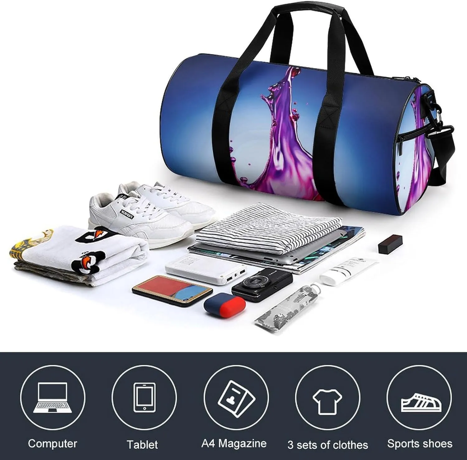 Travel Duffel Bag for Men And Women,A Drop of Purple Liquid Waterproof Sports Fitness Bag Portable Travel Duffel Bag