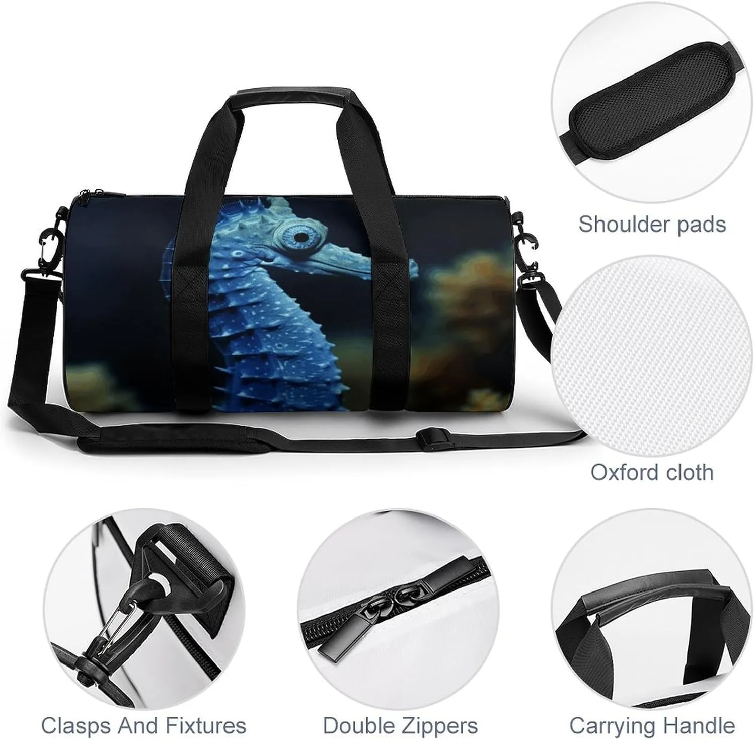Travel Duffel Bag for Men And Women,Blue Seahorse Waterproof Sports Fitness Bag Portable Travel Duffel Bag
