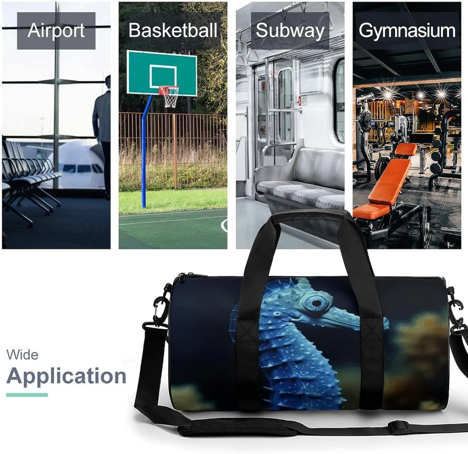 Travel Duffel Bag for Men And Women,Blue Seahorse Waterproof Sports Fitness Bag Portable Travel Duffel Bag