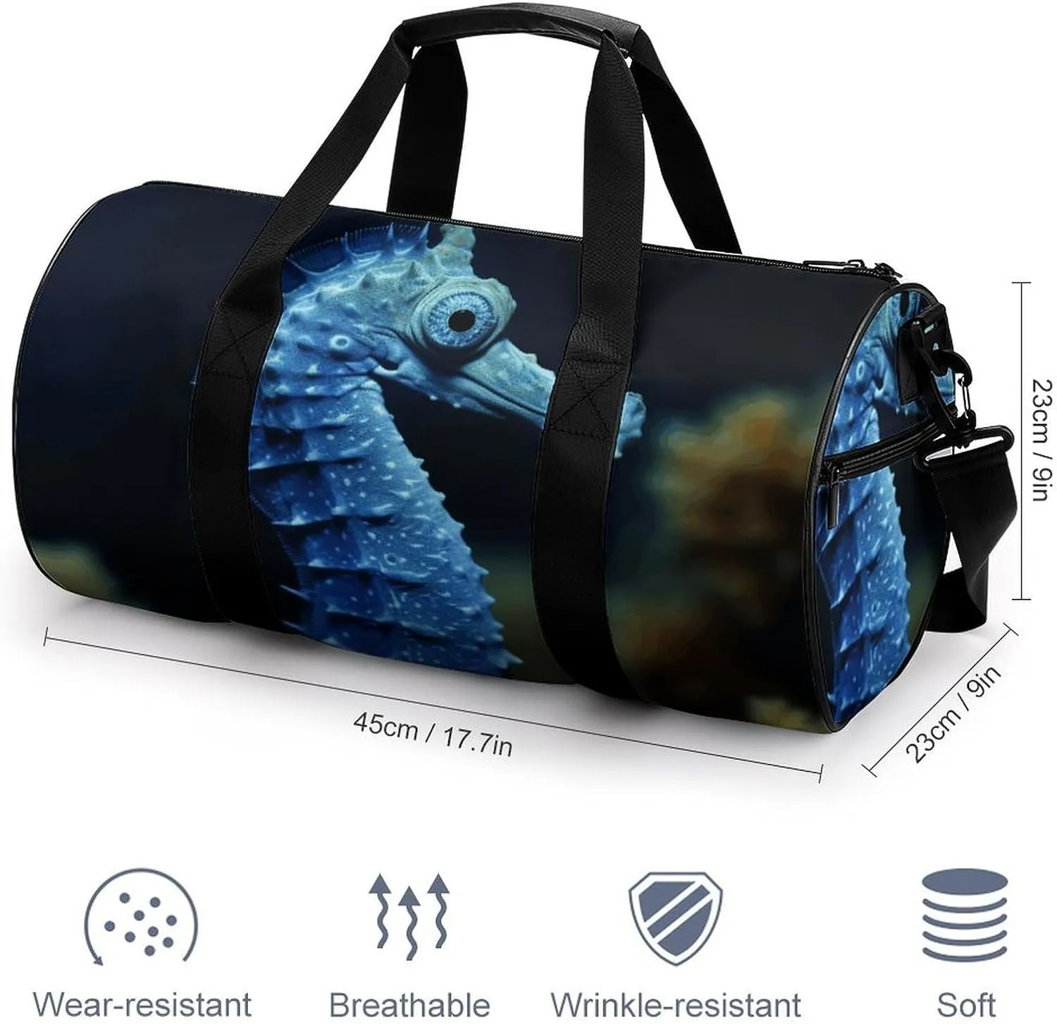 Travel Duffel Bag for Men And Women,Blue Seahorse Waterproof Sports Fitness Bag Portable Travel Duffel Bag