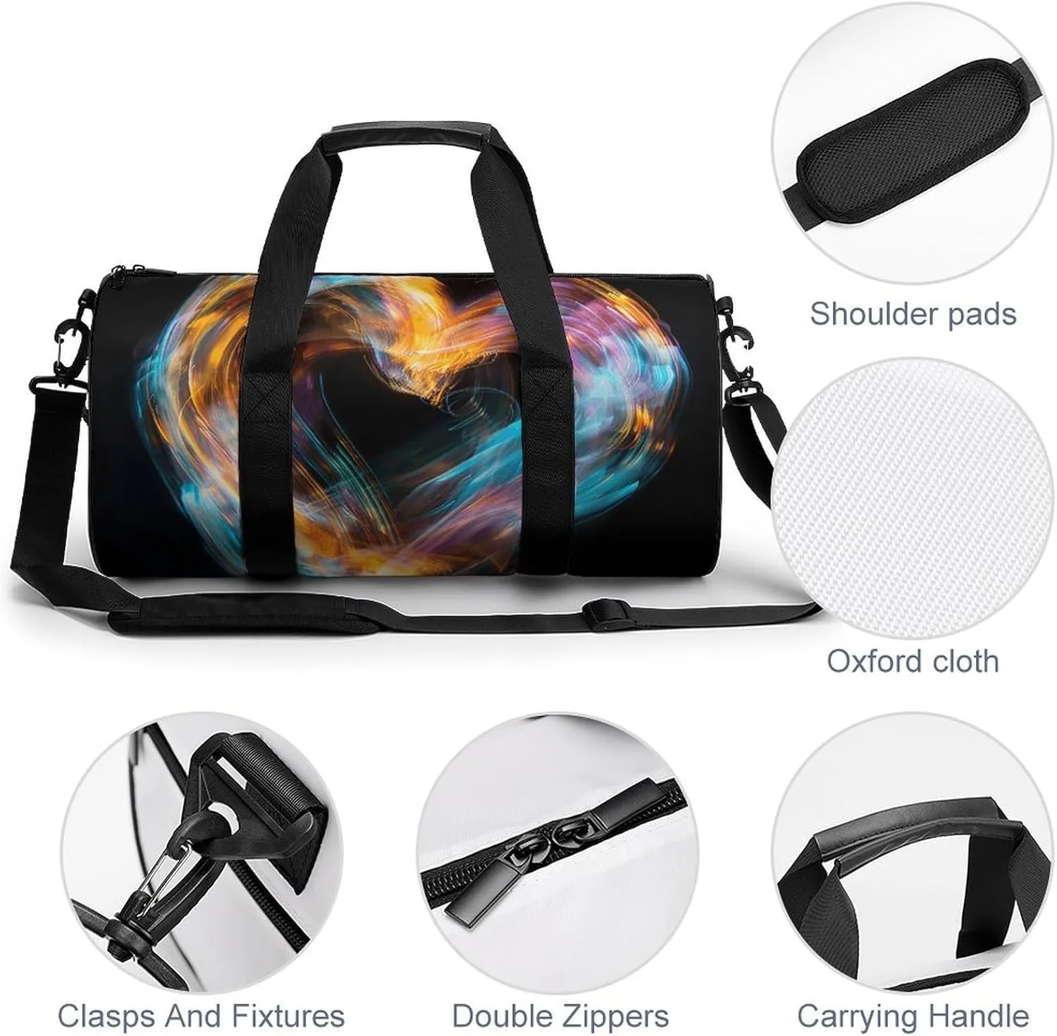 Travel Duffel Bag for Men And Women,Bright Heart Shape Waterproof Sports Fitness Bag Portable Travel Duffel Bag