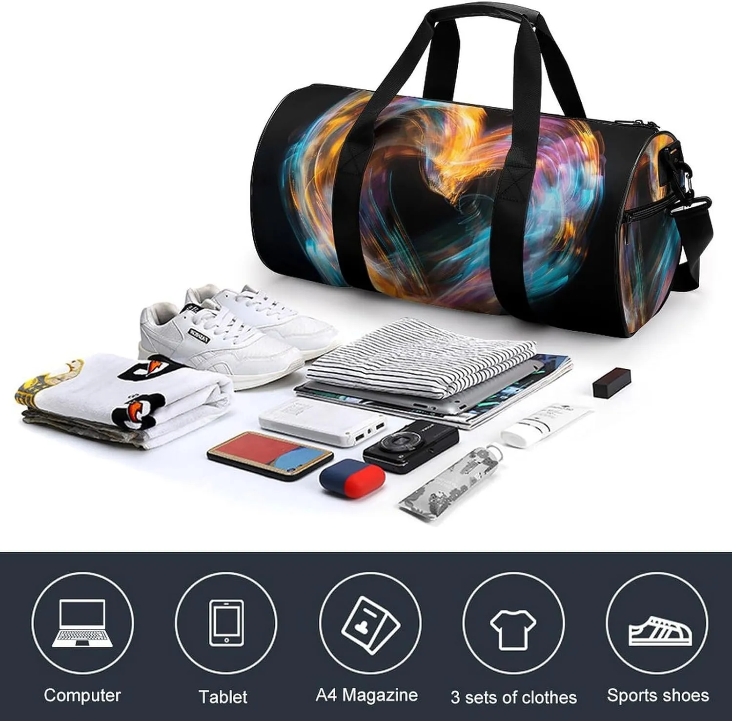 Travel Duffel Bag for Men And Women,Bright Heart Shape Waterproof Sports Fitness Bag Portable Travel Duffel Bag