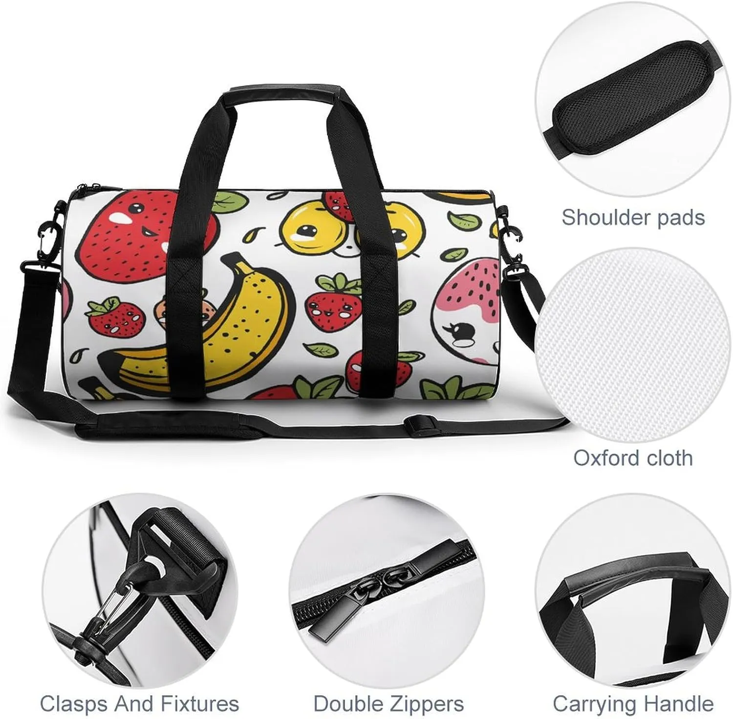 Travel Duffel Bag for Men And Women,Cartoon Fruit Pattern Waterproof Sports Fitness Bag Portable Travel Duffel Bag