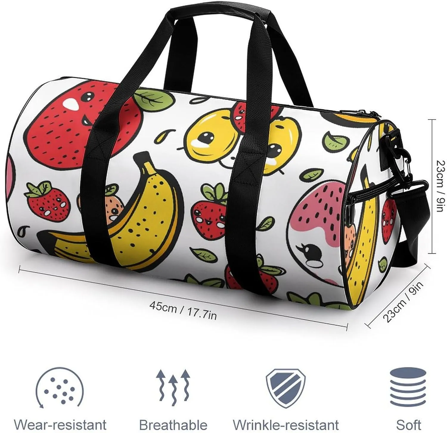 Travel Duffel Bag for Men And Women,Cartoon Fruit Pattern Waterproof Sports Fitness Bag Portable Travel Duffel Bag