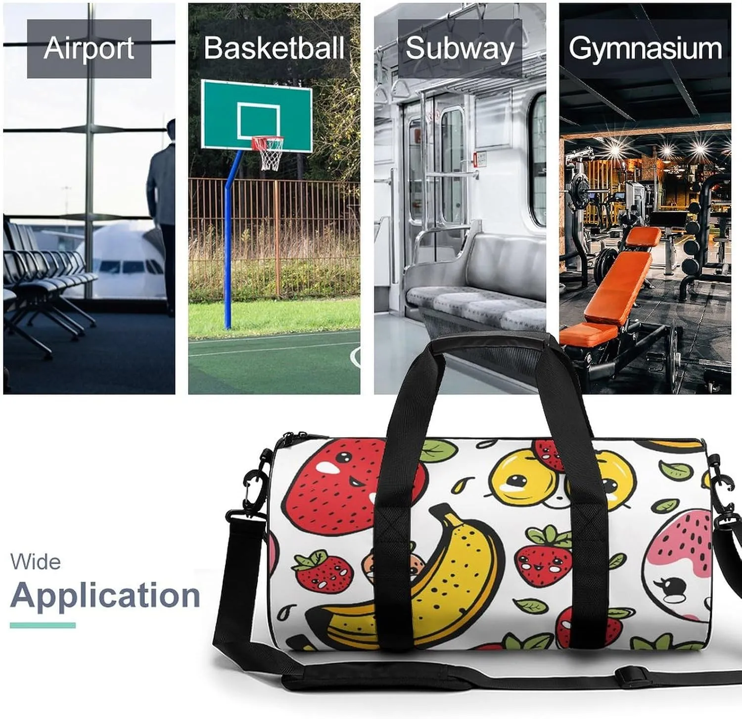 Travel Duffel Bag for Men And Women,Cartoon Fruit Pattern Waterproof Sports Fitness Bag Portable Travel Duffel Bag