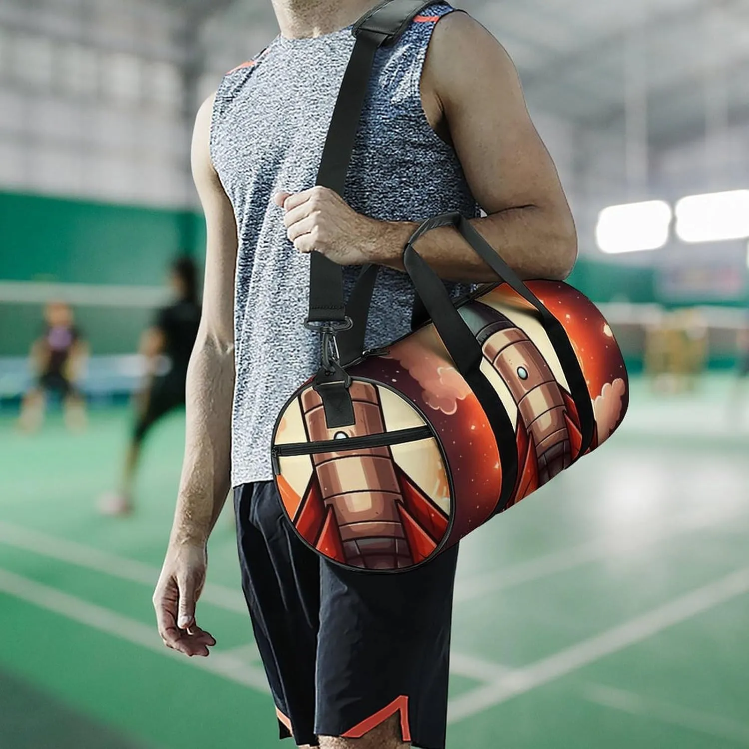Travel Duffel Bag for Men And Women,Cartoon Rocket Waterproof Sports Fitness Bag Portable Travel Duffel Bag, 17.7in/9in/9in