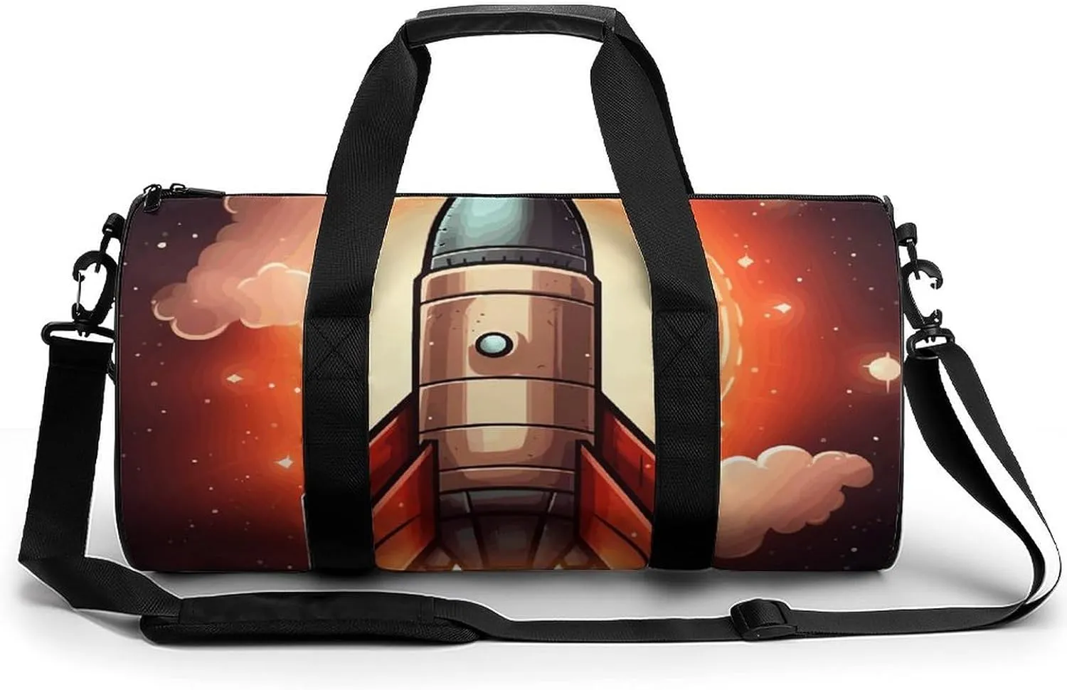 Travel Duffel Bag for Men And Women,Cartoon Rocket Waterproof Sports Fitness Bag Portable Travel Duffel Bag, 17.7in/9in/9in