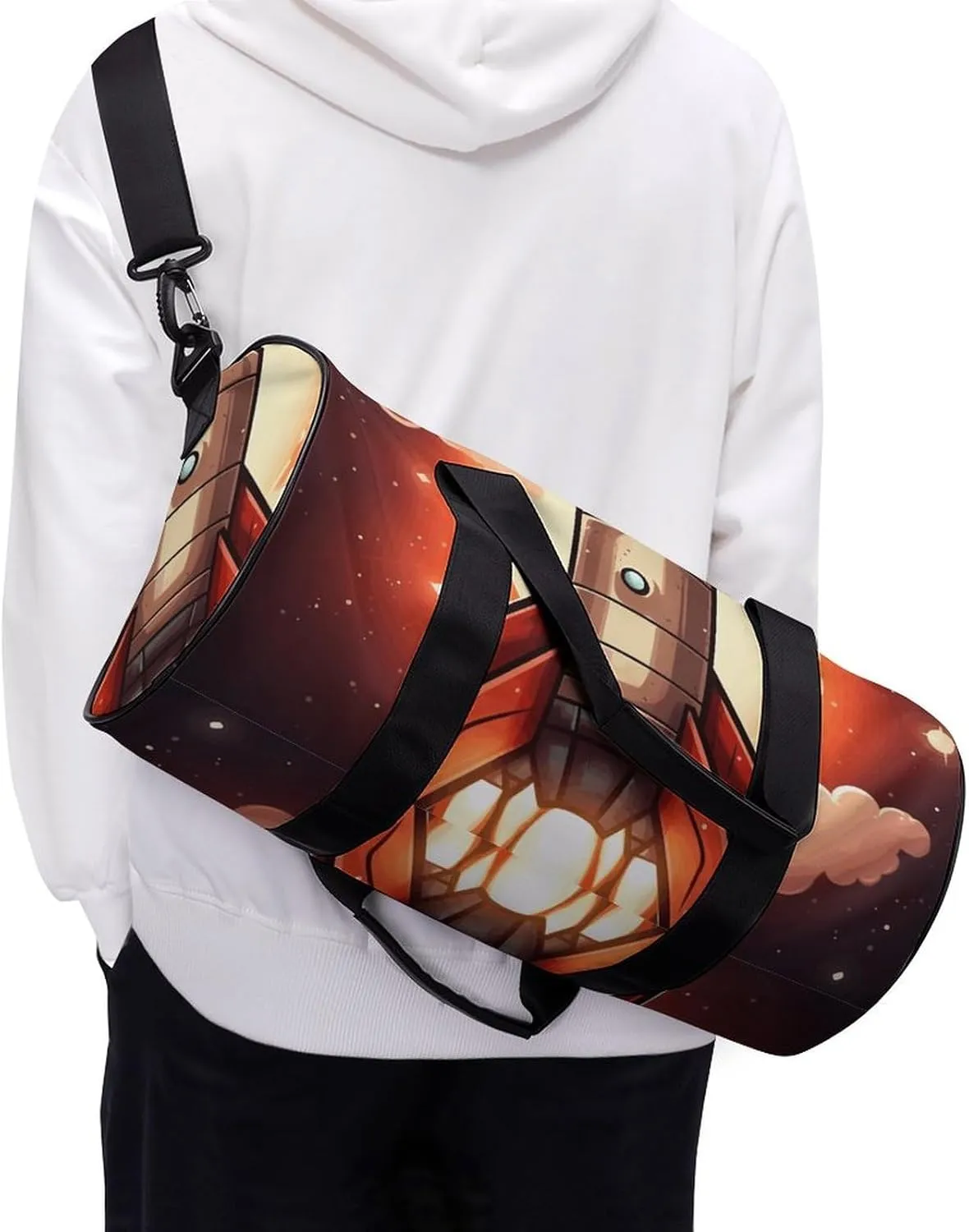 Travel Duffel Bag for Men And Women,Cartoon Rocket Waterproof Sports Fitness Bag Portable Travel Duffel Bag, 17.7in/9in/9in