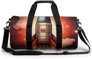 Travel Duffel Bag for Men And Women,Cartoon Rocket Waterproof Sports Fitness Bag Portable Travel Duffel Bag, 17.7in/9in/9in