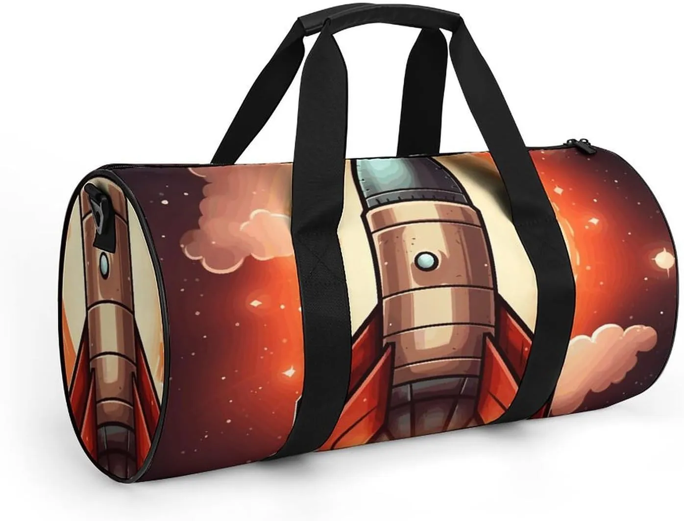 Travel Duffel Bag for Men And Women,Cartoon Rocket Waterproof Sports Fitness Bag Portable Travel Duffel Bag, 17.7in/9in/9in