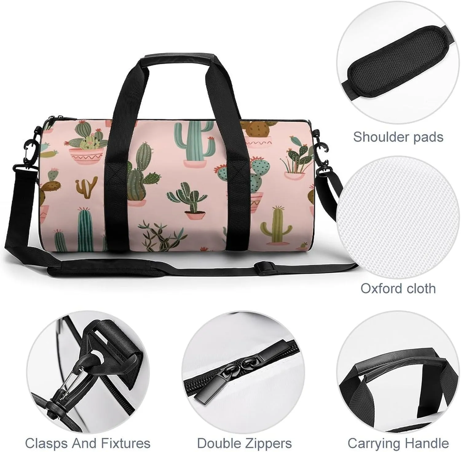 Travel Duffel Bag for Men And Women,Colorful Cactus Pattern Waterproof Sports Fitness Bag Portable Travel Duffel Bag, 17.7in/9in/9in