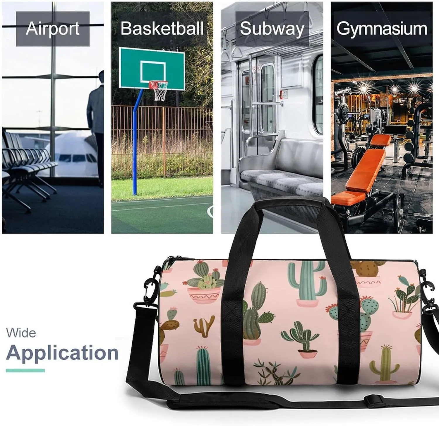 Travel Duffel Bag for Men And Women,Colorful Cactus Pattern Waterproof Sports Fitness Bag Portable Travel Duffel Bag, 17.7in/9in/9in