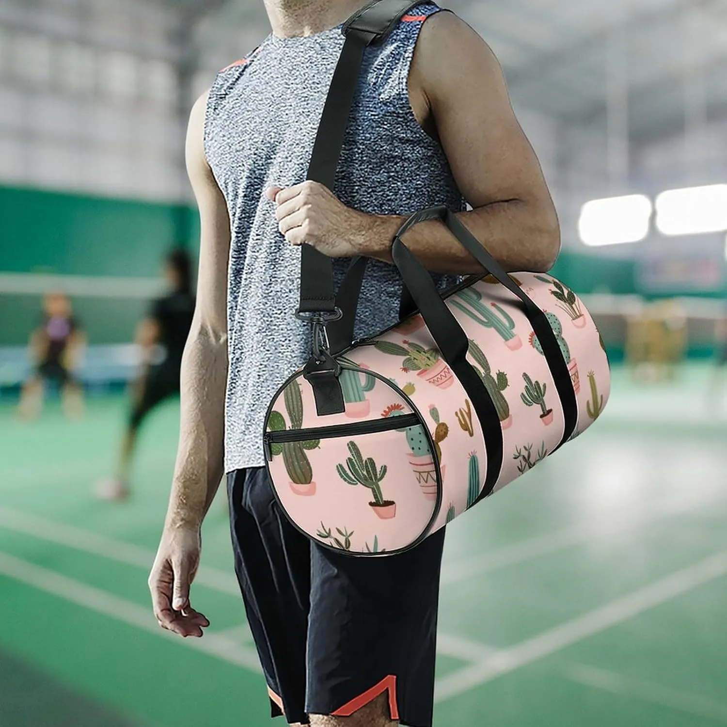 Travel Duffel Bag for Men And Women,Colorful Cactus Pattern Waterproof Sports Fitness Bag Portable Travel Duffel Bag, 17.7in/9in/9in
