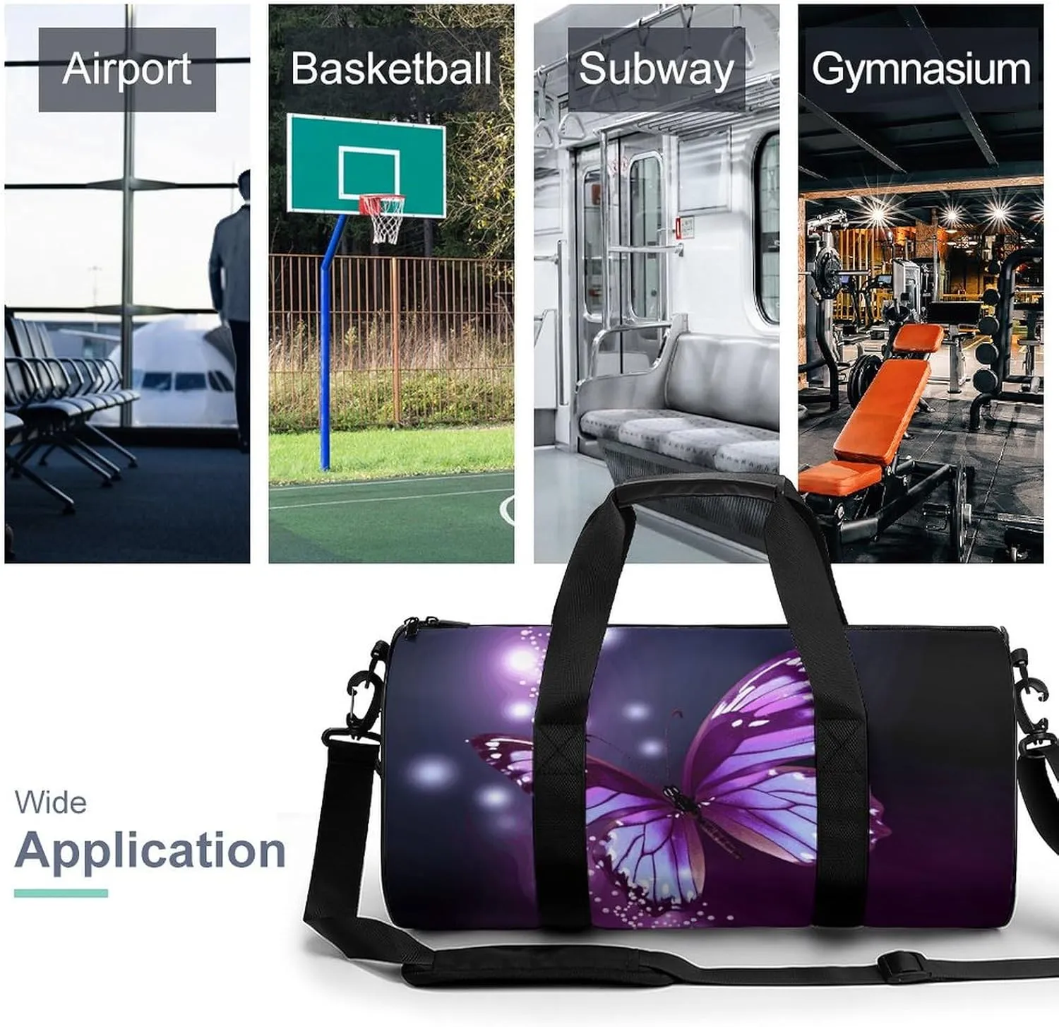 Travel Duffel Bag for Men And Women,Cute Purple Butterfly Waterproof Sports Fitness Bag Portable Travel Duffel Bag