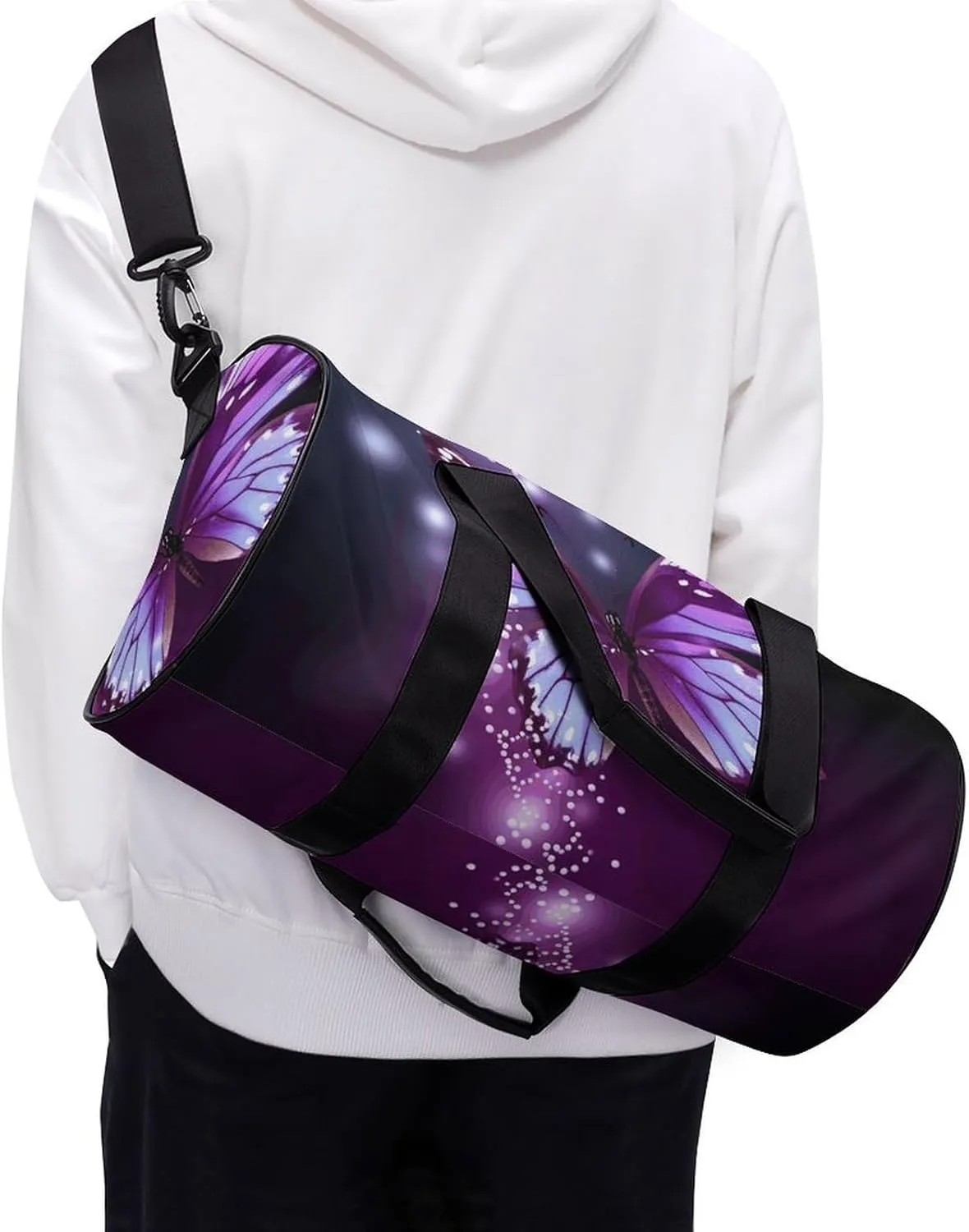Travel Duffel Bag for Men And Women,Cute Purple Butterfly Waterproof Sports Fitness Bag Portable Travel Duffel Bag