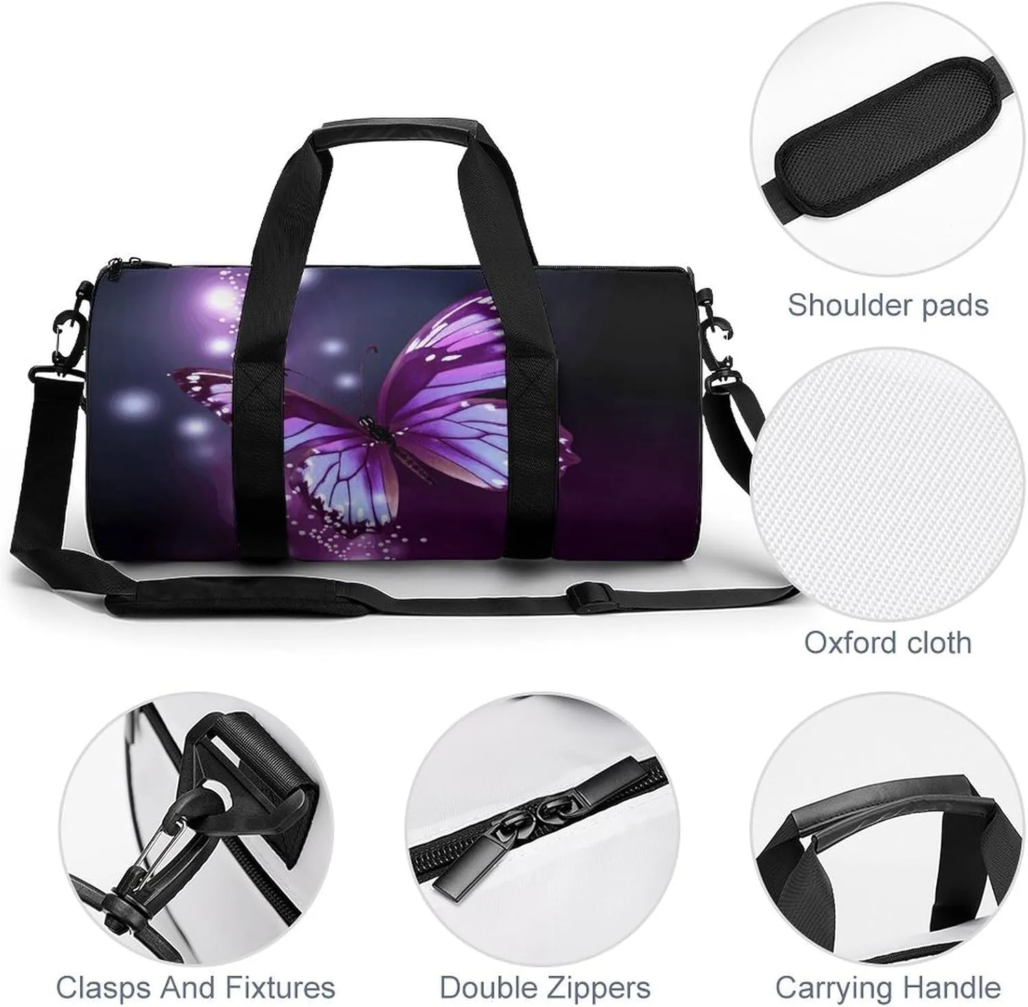 Travel Duffel Bag for Men And Women,Cute Purple Butterfly Waterproof Sports Fitness Bag Portable Travel Duffel Bag