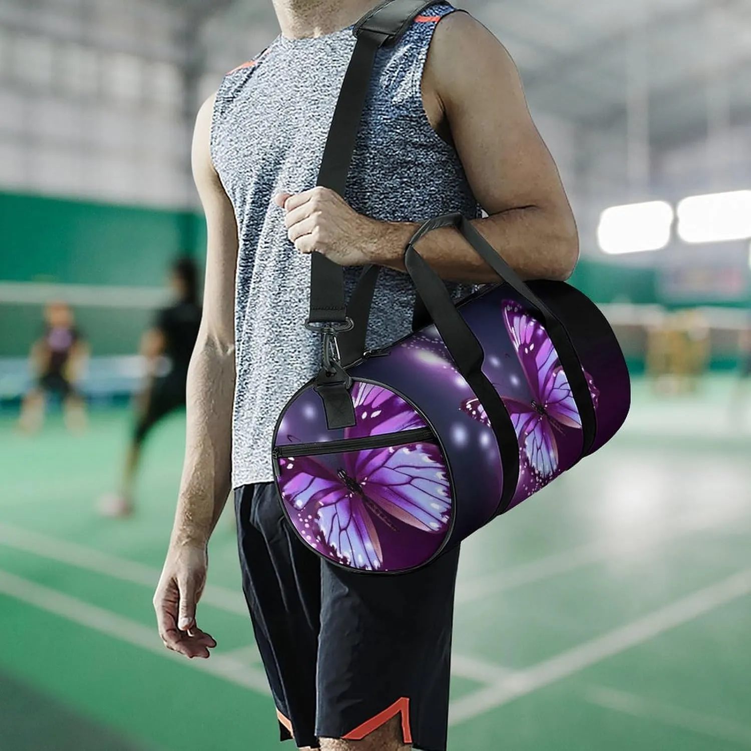 Travel Duffel Bag for Men And Women,Cute Purple Butterfly Waterproof Sports Fitness Bag Portable Travel Duffel Bag